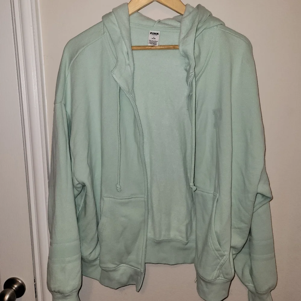 PINK Victoria's Secret mint green full zip hoodie size med.